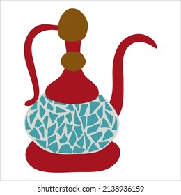 Antique turkish teapot isolated clipart. Traditional eastern tableware for coffee and tea preparing