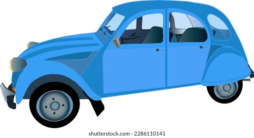 
Antique two-door car in the color of the sky and its gradations