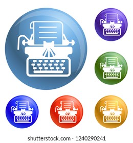 Antique typewriter icons set vector 6 color isolated on white background