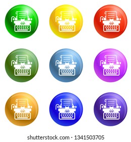Antique typewriter icons vector 9 color set isolated on white background for any web design 