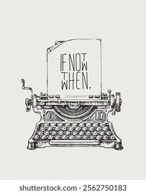 Antique typewriter with inspirational phrase. Linear illustration