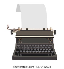 Antique typewriter in antique style. Flat design vector illustration. Isolated on a white background.