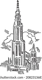 Catedral de la Antigua Ulm. Ilustración escéptica del vector.