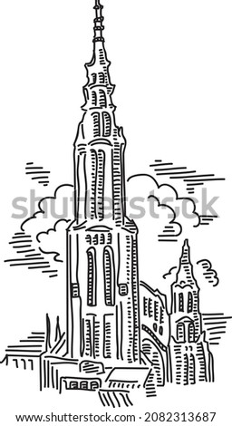Antique Ulm Cathedral . Vector sketchy illustration.