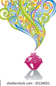 Antique vase in abstract collage. Format A4. Vector illustration. Isolated groups and layers. Global colors.