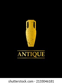 Antique vase. Ancient vase. Crack golden texture. Vector design for logo, brand, symbol, emblem.