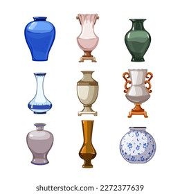 antique vase set cartoon. ancient old, art vintage, decorative pottery, ceramic traditional, clay antique vase vector illustration