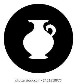 A antique vase symbol in the center. Isolated white symbol in black circle. Vector illustration on white background