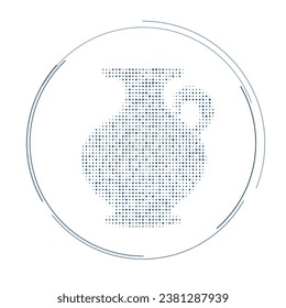 The antique vase symbol filled with dark blue dots. Pointillism style. Vector illustration on white background