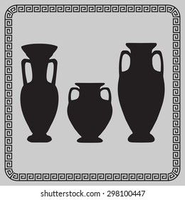 antique vases and a jug on a gray background - vector illustration