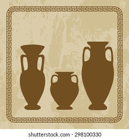 antique vases on  grunge background  - vector illustration