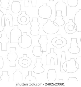 Antique vases vector illustration. Monochrome black and white seamless pattern. Modern minimalist background for social media, web banner. Trendy print for fabric, wrapping paper, package branding