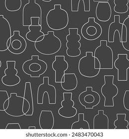 Antique vases vector illustration. Monochrome black and white seamless pattern. Modern minimalist background for social media, web banner. Trendy print for fabric, wrapping paper, package branding