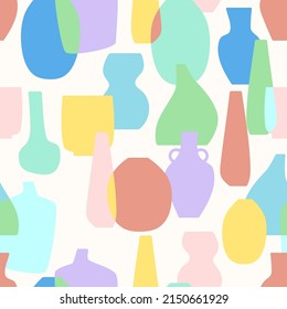 Antique vases vector illustration. Pastel colored seamless pattern. Modern minimalist background for social media, web banner. Trendy print for fabric, wrapping paper, package branding