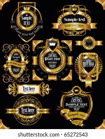 antique vector golden vintage labels on black background