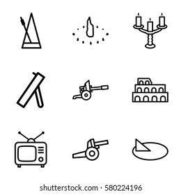antique vector icons. Set of 9 antique outline icons such as Coliseum, Tv, metronome, candlestick, sundial