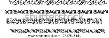Antique Victorian floral scroll borders set with elegant black filigree ornaments for classical wedding stationery design
