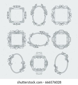 Antique victorian picture frames. Vector set in baroque style