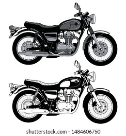 Antique / Vintage / Classic Motorcycle or Car vector image design set. Black and white vector illustration isolated on white background.