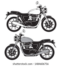 Antique / Vintage / Classic Motorcycle or Car vector image design set. Black and white vector illustration isolated on white background.