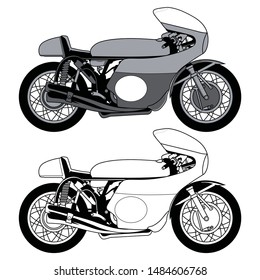 Antique / Vintage / Classic Motorcycle or Car vector image design set. Black and white vector illustration isolated on white background.