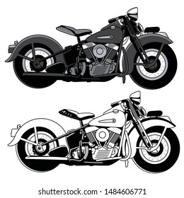 Antique / Vintage / Classic Motorcycle or Car vector image design set. Black and white vector illustration isolated on white background.