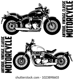 Antique / Vintage / Classic Motorcycle vector image design set. Black and white vector illustration isolated on white background.