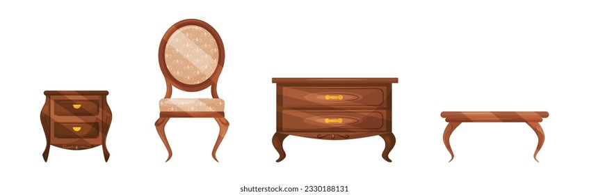 Antique Vintage Furniture Items for Room Interior Vector Set