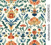 Antique Vintage Mediterranean Arabesque Ornaments, Print Design Vector Seamless Pattern 12. Inspired by Floral Chinoiseries, Toile de Jouy art Victorian Baroque Art. Perfect for fabric, wallpaper