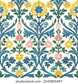 Antique Vintage Mediterranean Arabesque Ornaments, Print Design Vector Seamless Pattern 4. Vintage Charm Inspired by Floral Chinoiseries, Toile de Jouy art Victorian Baroque Art. Perfect for fabric