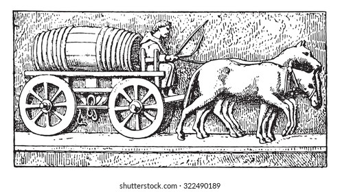 Antique wagon, vintage engraved illustration.
