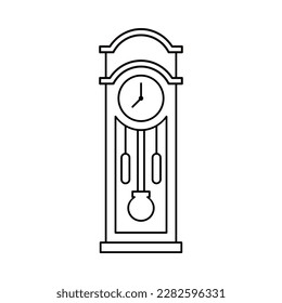 antique wall clock with outline style. showing seven o' clock. isolated on white background. vector illustration.