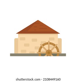 Antike Wassermühle-Ikone. Flache Illustration antiker Wassermühle, Vektorsymbol einzeln auf weißem Hintergrund