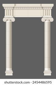 Antique white colonnade with Ionic columns. Three arched entrance or niche. Vector graphics