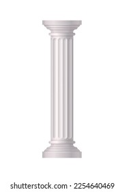 Antique white column realistic composition with isolated front view of architectural piece vector illustration