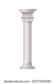 Columna blanca antigua composición realista con vista frontal aislada de ilustración vectorial de pieza arquitectónica