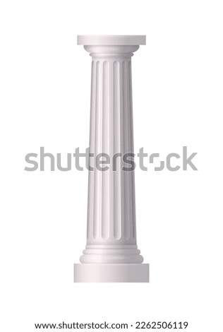 Antique white column realistic composition with isolated front view of architectural piece vector illustration
