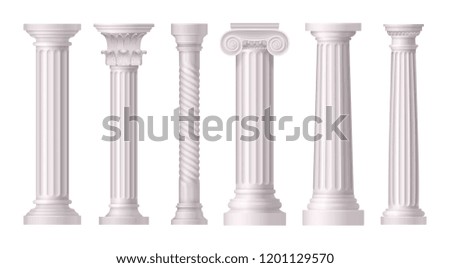 Antique White Columns Realistic Icon Set
