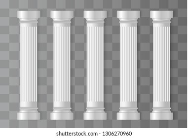 Antique white columns. Roman column, Greek pillar. Ancient architecture, Greece. Antique prehistoric. Vector illustration
