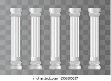 Antique white columns. Roman column, Greek pillar. Ancient architecture, Greece. Antique prehistoric. Vector illustration