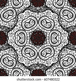 Antique white repeatable wallpaper. Damask seamless repeating pattern. Light floral ornament in baroque style. White element on brown background.