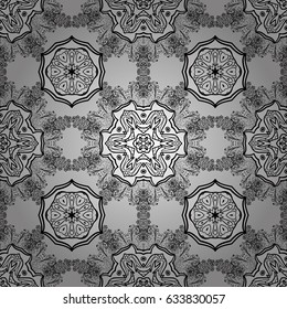 Antique white repeatable wallpaper. Damask seamless pattern repeating background. White floral ornament in baroque style. White element on gray background.