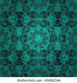 Antique white repeatable wallpaper. Damask pattern repeating background. Black blue floral ornament in baroque style. White element on blue background.