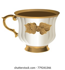 Antique white tea cup with a gold handle