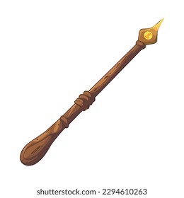 Antique wood magic wand, isolated on white icon