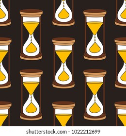 Antique wooden hourglasses, hand drawn overlapping background. Colorful seamless pattern vector. Decorative wallpaper, good for printing