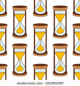 Antique wooden hourglasses, hand drawn overlapping background. Colorful seamless pattern vector. Decorative wallpaper, good for printing