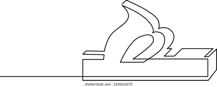 Antique wooden planer for planing wood. Continuous line drawing vector