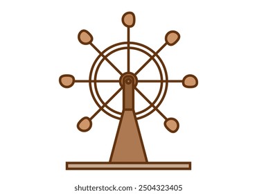 Antique wooden river wheel on white background