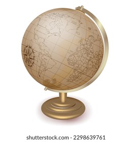 Antique World Globe,Classic Vintage Globe Replica on stand,vector image on white background